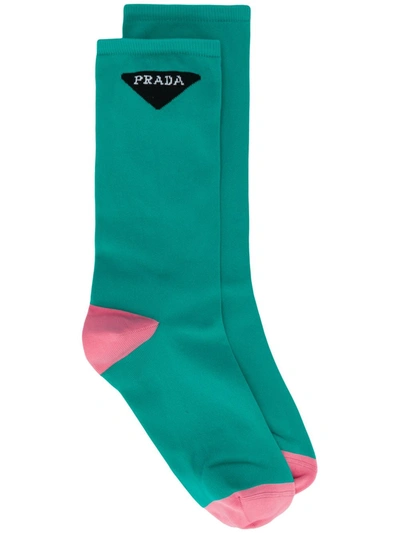 Prada Logo-jacquard Ankle Socks In Green