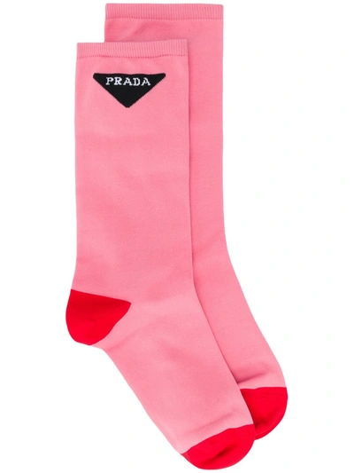 Prada Jacquard-logo Ankle Socks In Pink