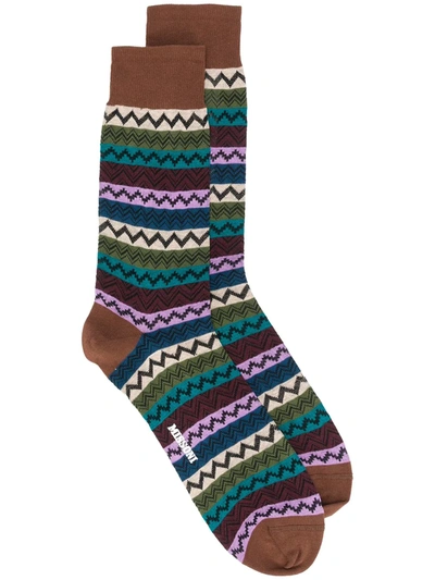 Missoni Zig-zag Intarsia Knit Socks In Brown