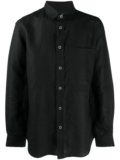 Burberry Embroidered Logo Linen Shirt In Black