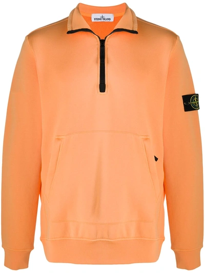 Stone Island Zipped Logo Patch Sweatshirt In Orange