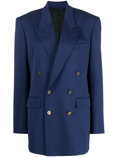 Balenciaga Double-breasted Wool-blend Twill Blazer In Blue