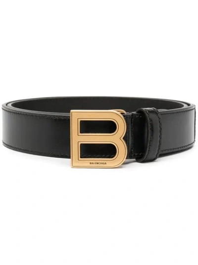 Balenciaga Hourglass Logo Buckle Leather Belt In Black