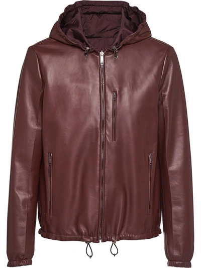 Prada Hooded Leather Jacket In Red
