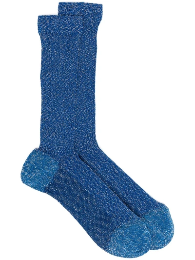 Missoni Metallic-threaded Socks In Blue