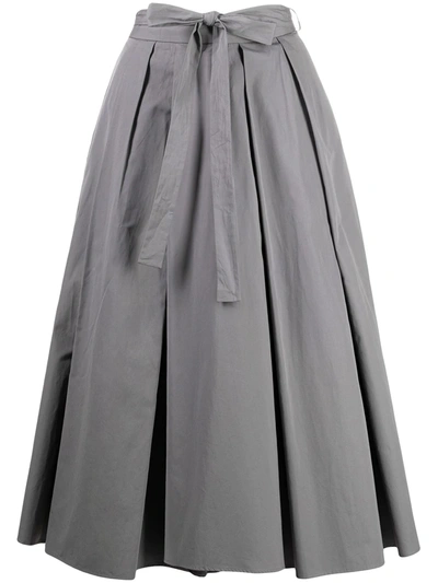 Prada Tie Waist Fullpleated Skirt In Grey