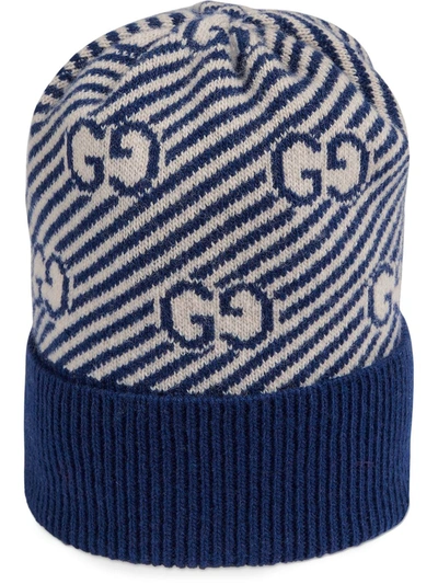 Gucci Babies' Gg Ribbed Beanie In Blue