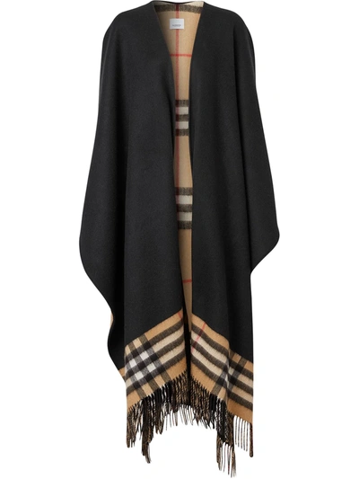 Burberry Reversible Wool And Cashmere Cape With Tartan Pattern In Black