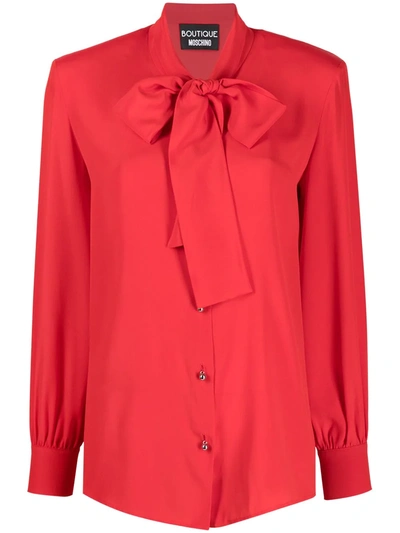 Moschino Long-sleeved Pussy-bow Blouse In Red