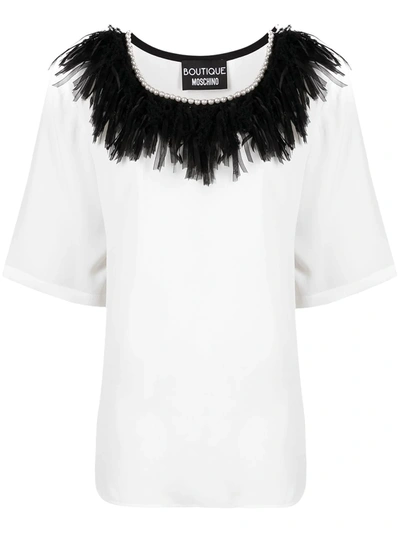 Moschino Pearl And Ribbon Embellished T-shirt In White