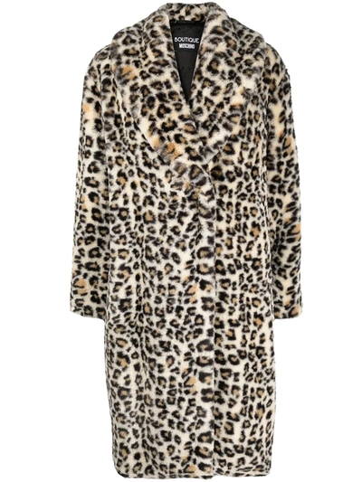 Moschino Leopard-print Faux-fur Coat In Neutrals