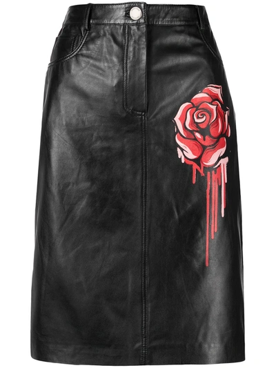 Moschino High-waisted Rose-print Skirt In Black