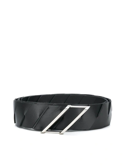 Bottega Veneta Intrecciato Weave Leather Belt In Black