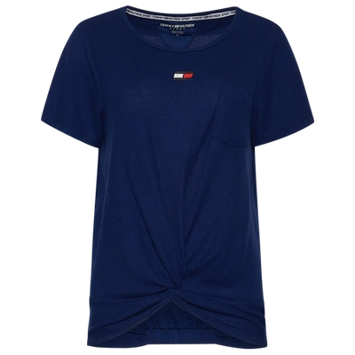 Tommy Hilfiger Womens  Waffle Twisted T-shirt In Navy/navy
