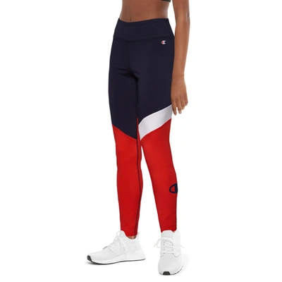 Champion Everyday Colorblocked Leggings In Navy/white/red Flame