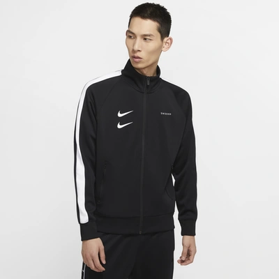 Nike Swoosh Polyknit Track Jacket In Black In Black/white