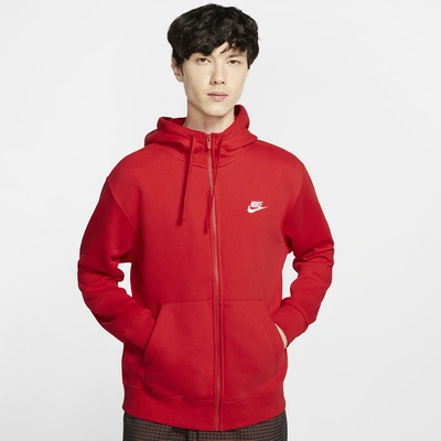 Nike Mens  Club Full-zip Hoodie In University Red/white