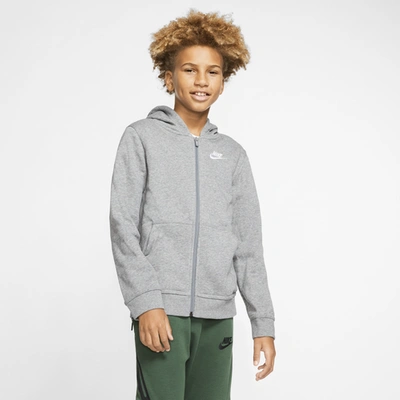 Nike Kids' Nsw Full-zip Club Hoodie In Carbon Heather/smoke Grey/white