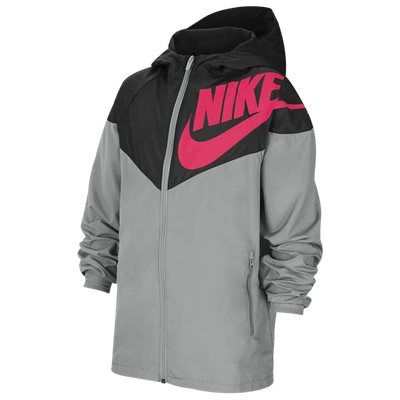 Nike Kids' Nsw Windrunner Jacket In Black/light Smoke Grey/bright Crimson
