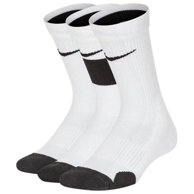 Nike Elite Kids' Basketball Crew Socks (3 Pairs) In White/black