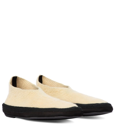 The Row Fairy Grosgrain And Suede-trimmed Cashmere Slippers In Neutrals