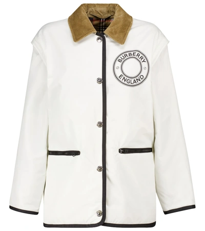Burberry Detachable Sleeve Reversible White Logo Graphic Jacket In Natural White