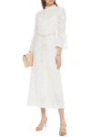 ZIMMERMANN FREJA BELTED LACE-TRIMMED COTTON-VOILE MIDI DRESS,3074457345624307689