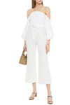 ZIMMERMANN BELTED EMBROIDERED LINEN KICK-FLARE PANTS,3074457345624595249