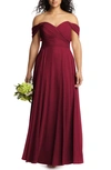 Dessy Collection Off-the-shoulder Criss Cross Back Trumpet Gown In Burgundy
