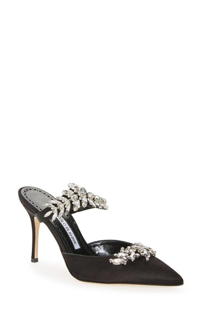 Manolo Blahnik Lurum Jewel Leaf Mule In Black