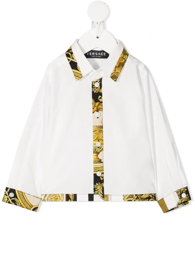 Young Versace Babies' Barocco Print Trim Shirt In White