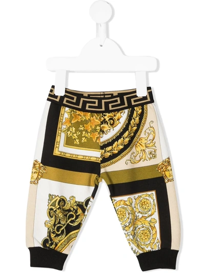 Young Versace Babies' Barocco 印花运动裤 In Yellow