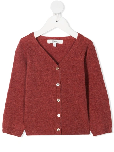 Bonpoint Babies' Elbow-patch V-neck Cardigan In Red