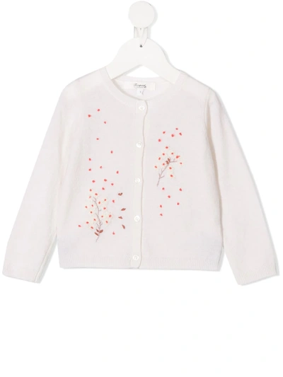 Bonpoint Babies' Floral Embroidered Knit Cardigan In Neutrals