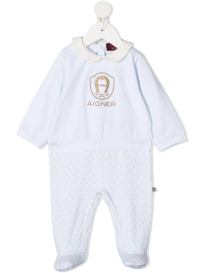 Aigner Babies' Embroidered Logo Long-sleeved Pajama In Blue