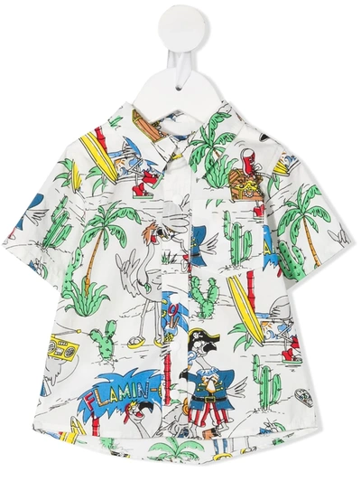 Stella Mccartney Babies' Pirate-print Short-sleeve Shirt In White