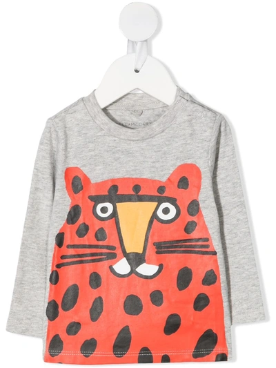Stella Mccartney Babies' Big Cat-print T-shirt In Grey