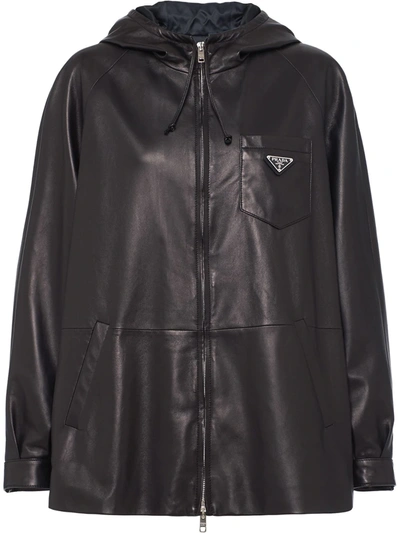 Prada Oversized Hooded Jacket In Black