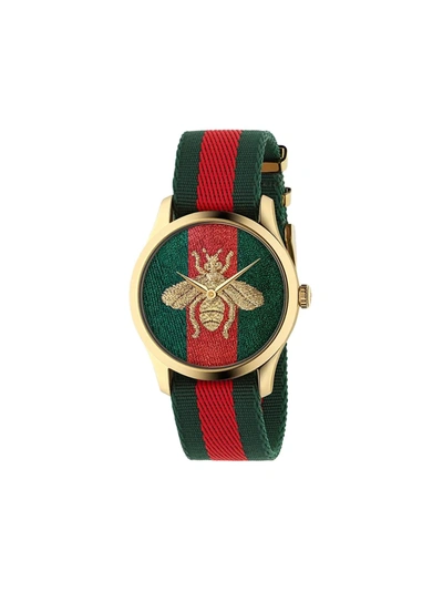 Gucci G-timeless Web Watch In Red   / Gold / Gold Tone / Green / Yellow