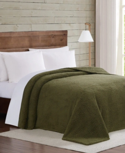 Brooklyn Loom Marshmallow Sherpa Full/queen Blanket Bedding In Olive Green