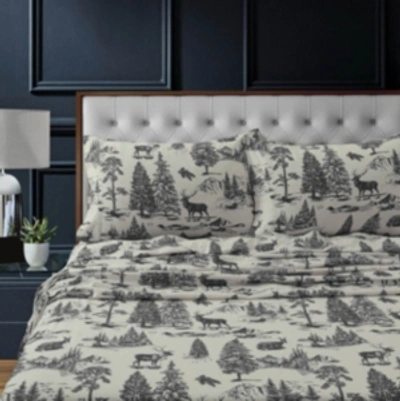 Tribeca Living Mountain Toile Heavyweight Flannel Extra Deep Pocket Twin Xl Sheet Set Bedding In Charcoal Grey