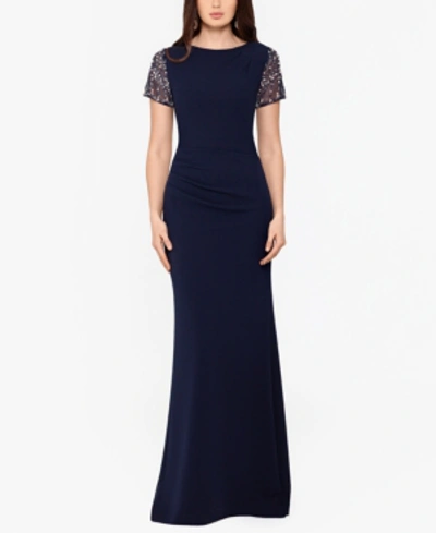 Xscape Embellished Scuba Gown In Navy