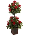 Nearly Natural 39" Hibiscus Double Topiary Artificial Plant In Red