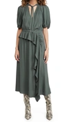 Ulla Johnson Leah Draped Ruffled Crepe Midi Dress In Peat