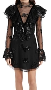Macgraw Sheer Panel Sequin Minidress In Black Sequin