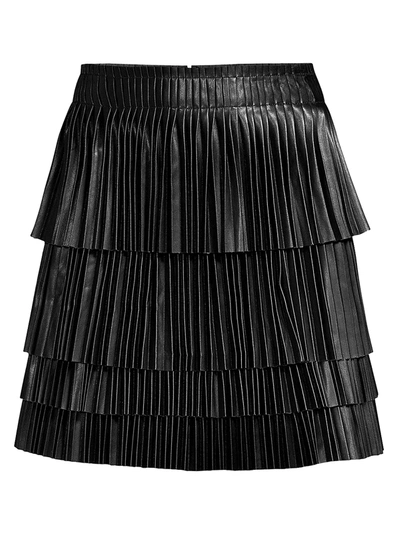 Alexis Women's Briana Leather Pleated Tiered Skirt In Black