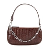 By Far Mini Rachel Bag In Crocodile Embossed Leather In Nutella