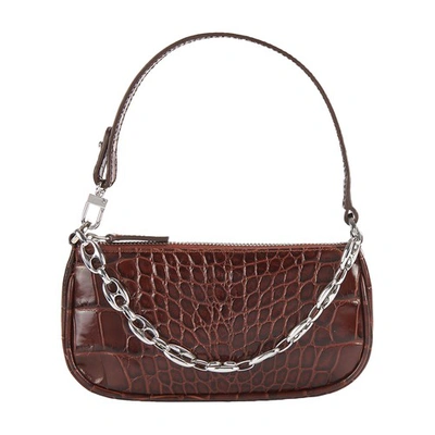By Far Mini Rachel Bag In Crocodile Embossed Leather In Brown