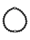 KING BABY STUDIO MEN'S ONYX STORY ONYX & STAINLESS STEEL BEADED BRACELET WITH MICRO STACKABLE SKULL RING,400013186869