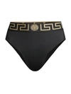 Versace Slip A Vita Alta Con Dettaglio Greca E Medusa In Cotone Stretch Nero Donna In Blue